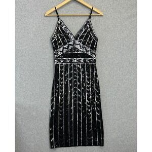 Express Bodycon Party Dress Black Silver Sequin Geometric Cocktail Womens Small